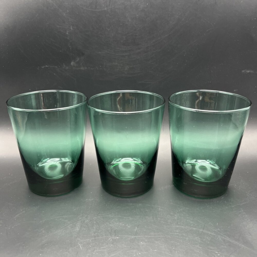 Libbey Juniper Green Glass Tumblers Set of 3 Heavy Glasses VTG Stackable - Picture 6 of 12